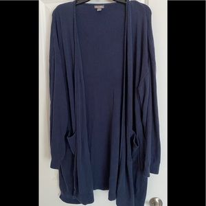 Blue open front long cardigan